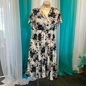 Classic Black and White Cinched Waist Dress